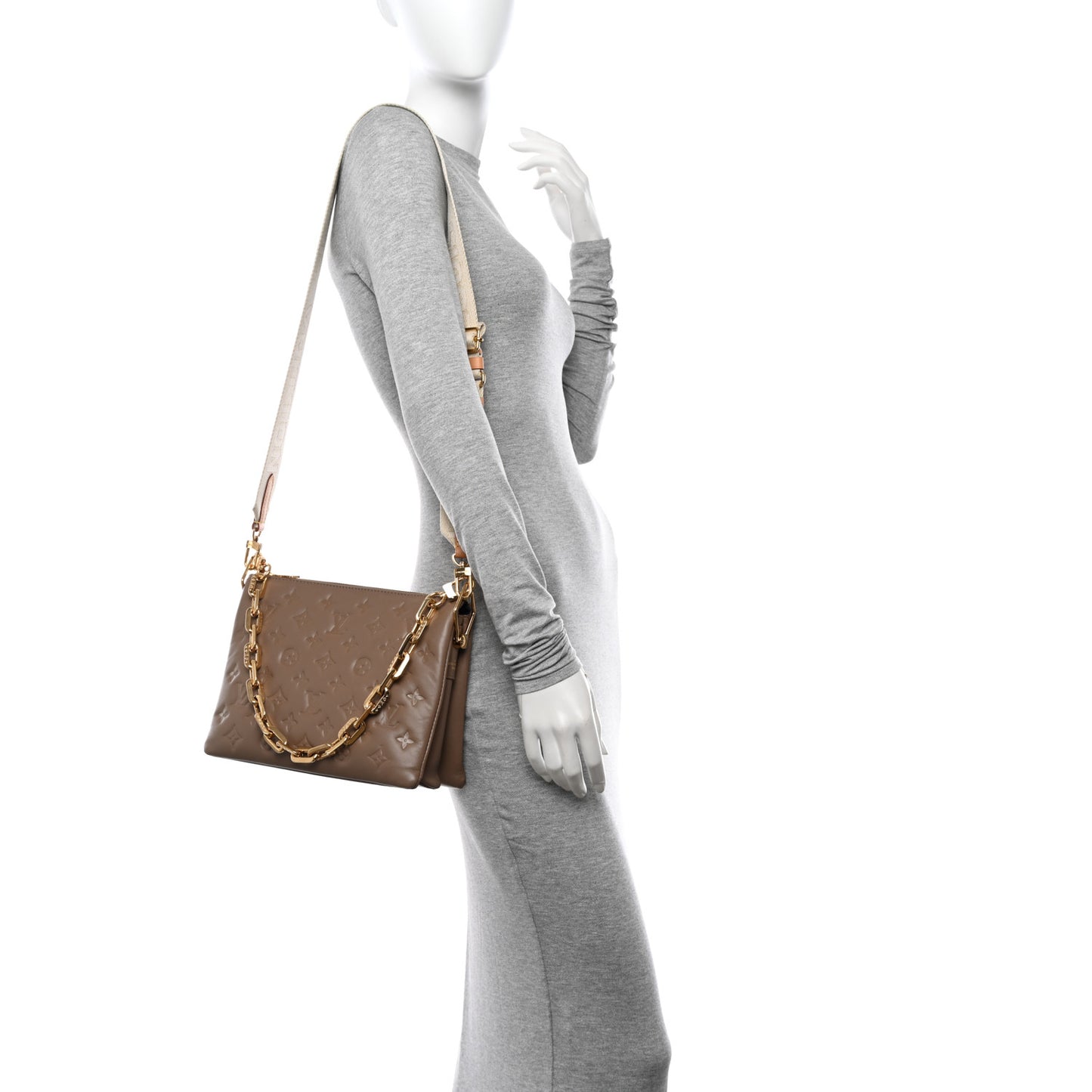 Lambskin Embossed Monogram Coussin PM Taupe