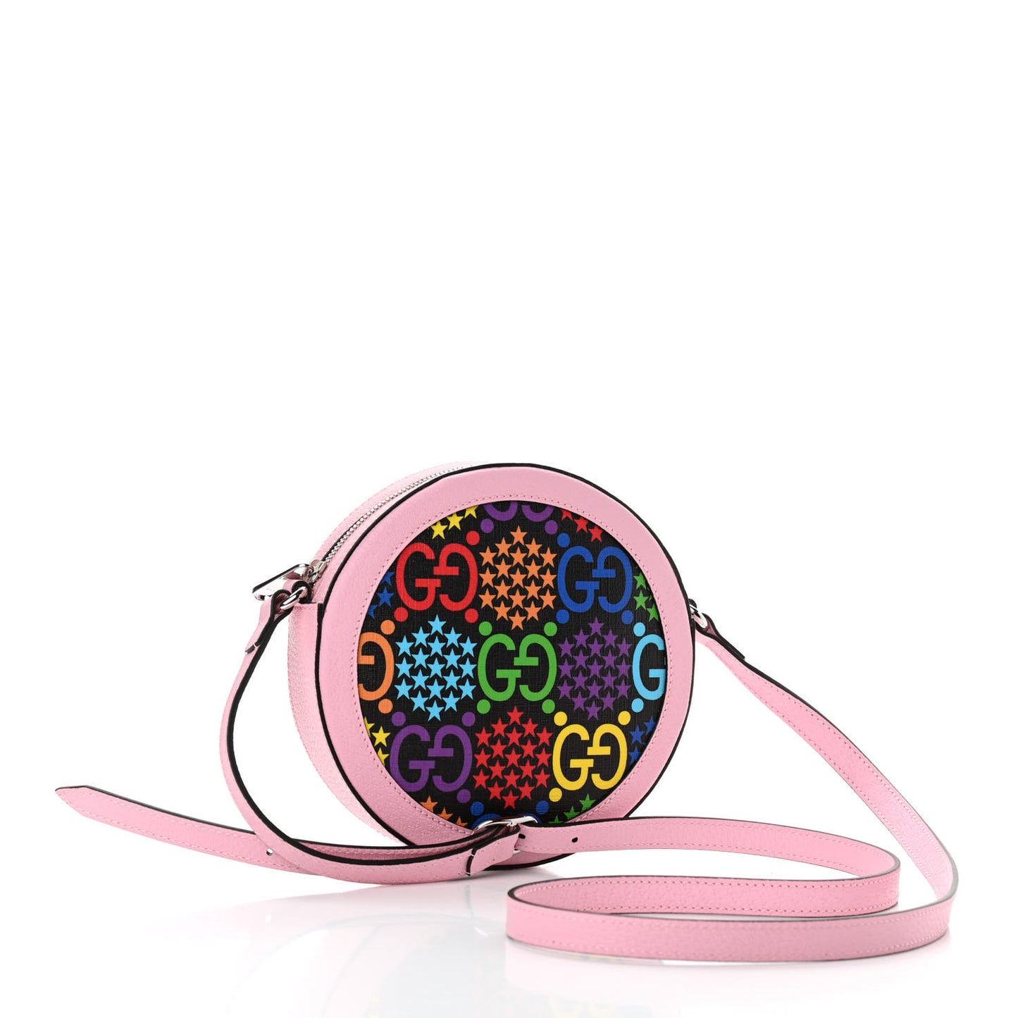 GG Supreme Monogram Psychedelic Round Shoulder Bag Black Multicolor Sugar Pink
