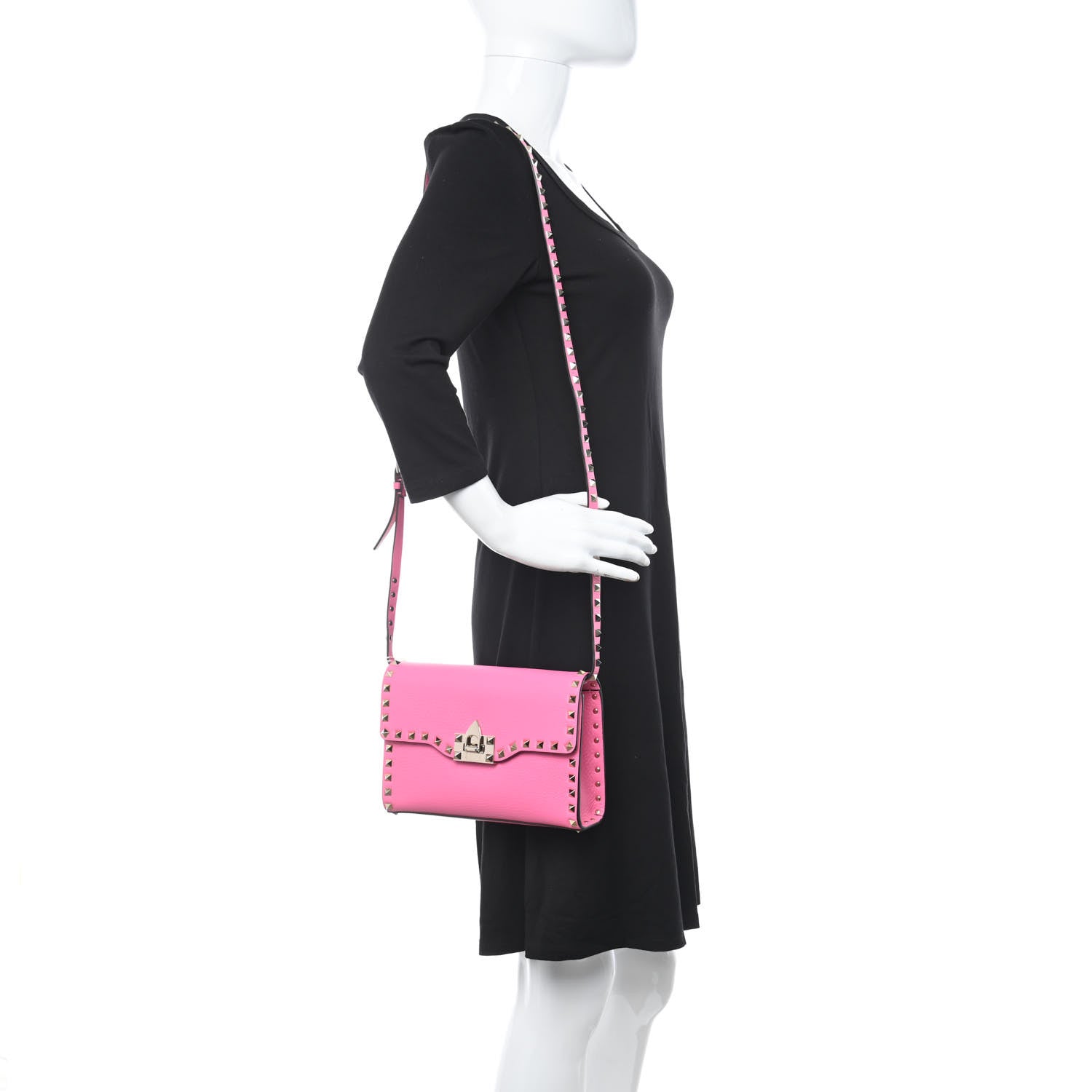 Valentino Garavani Pebbled Calfskin Medium Rockstud Flip Lock Crossbody Bag Pink Orchid 2 of 10