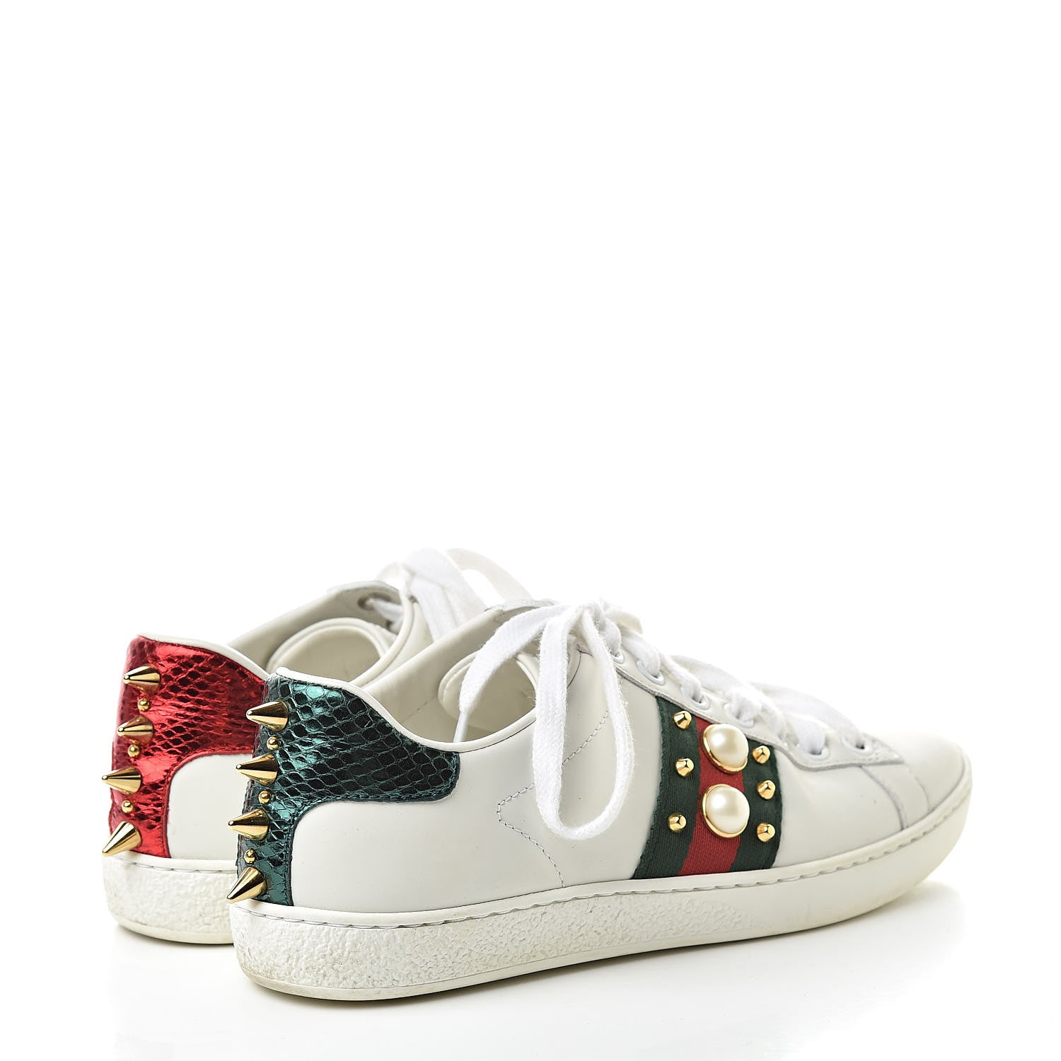Gucci Calfskin Web Pearl Studded Womens Ace Sneakers 34 White 4 of 16