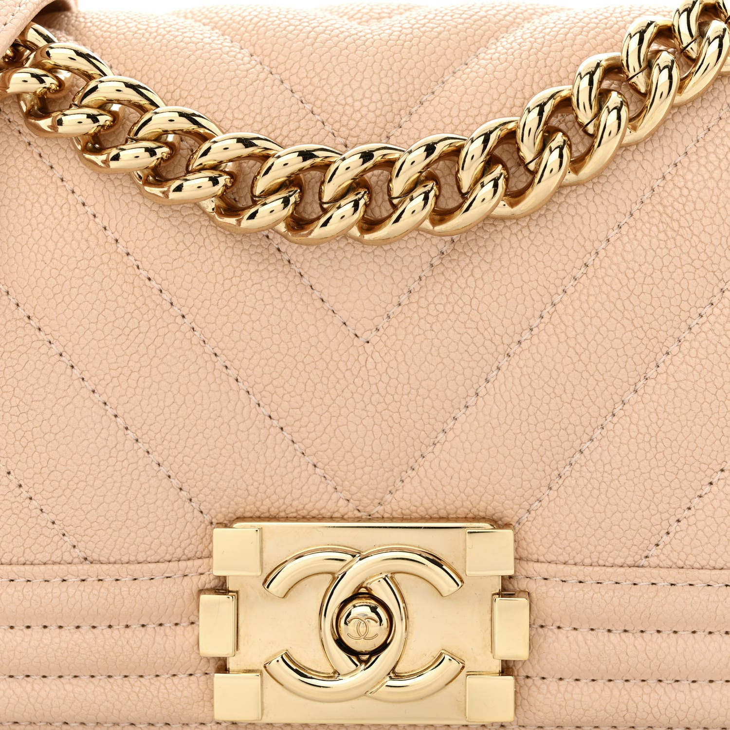 Chanel Caviar Chevron Quilted Small Boy Flap Light Beige 8 of 11