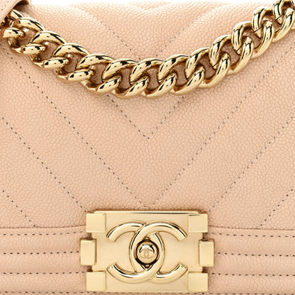 Chanel Caviar Chevron Quilted Small Boy Flap Light Beige 8 of 11