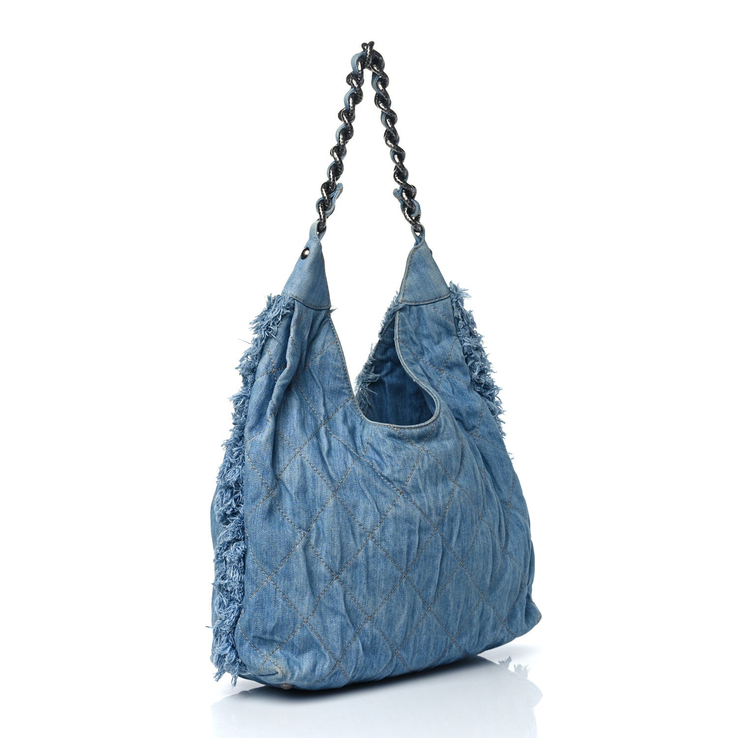 Chanel Denim Quilted Chain Hobo Light Blue 3 of 10
