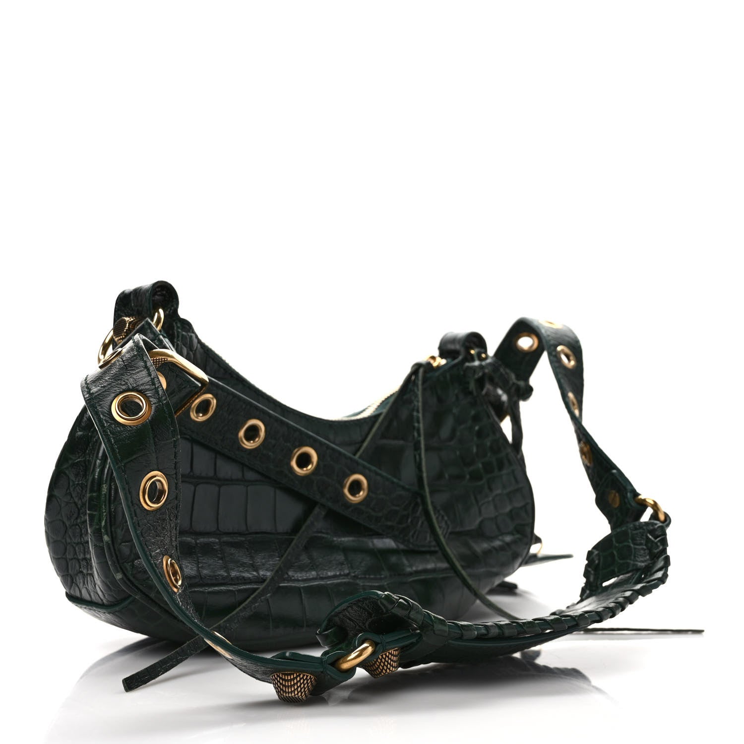Balenciaga Extra Supple Calfskin Crocodile Embossed Le Cagole Shoulder Bag XS Forest Green 4 of 10