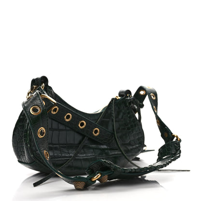 Balenciaga Extra Supple Calfskin Crocodile Embossed Le Cagole Shoulder Bag XS Forest Green 4 of 10