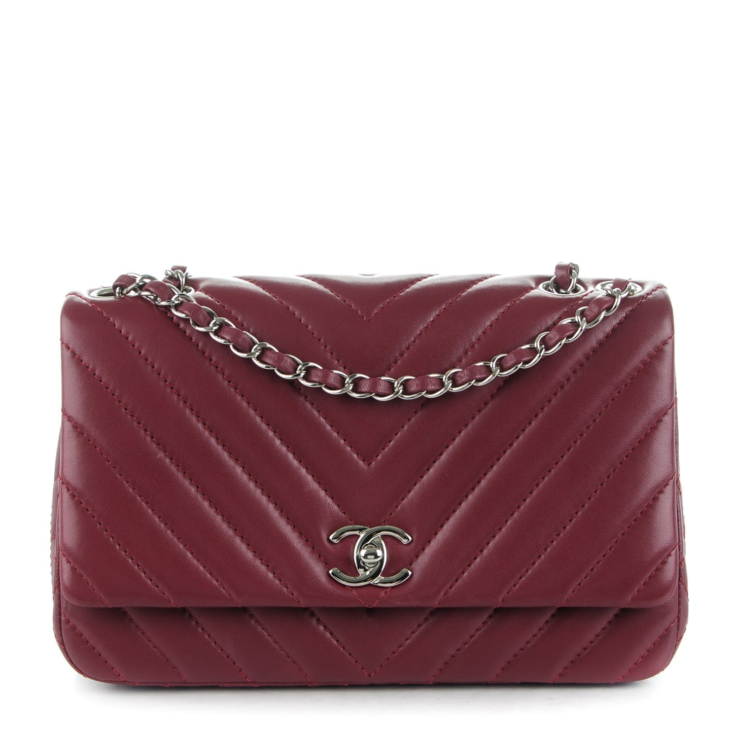 Lambskin Chevron Medium Single Flap Dark Red
