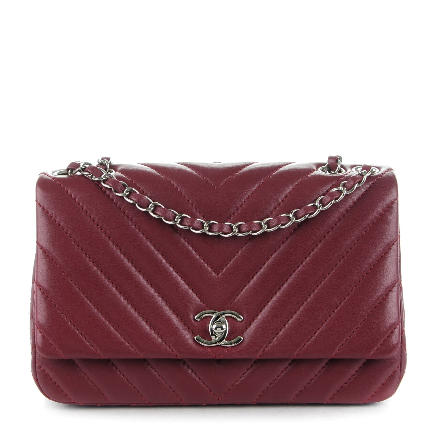Chanel Lambskin Chevron Medium Single Flap Dark Red 1 of 8