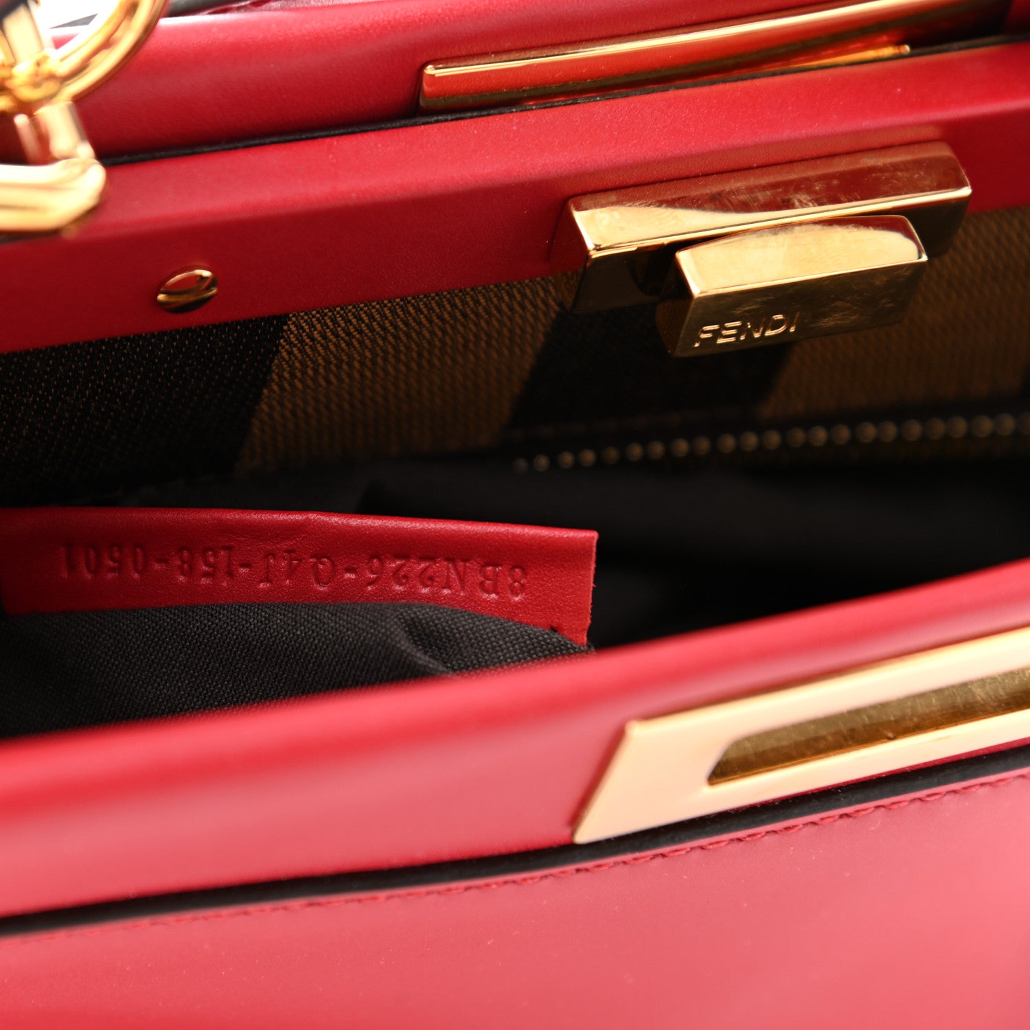 Fendi Vitello Morgan Fabric Jacquard Pequin Medium Peekaboo Iconic Satchel Mattone Tobacco Black 8 of 12