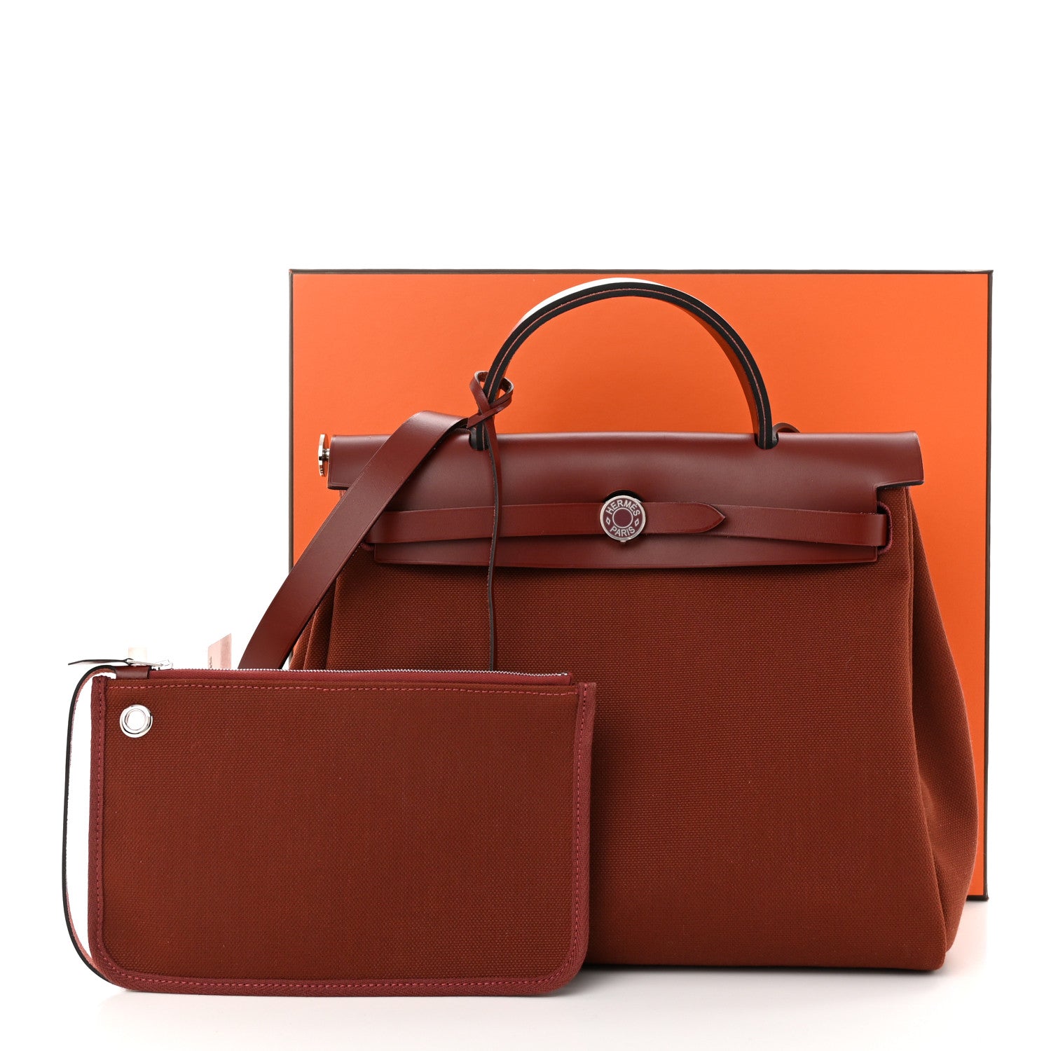 Hermes Toile Militaire Vache Hunter Laque Herbag Zip Retourne 31 PM Rouge H 12 of 12