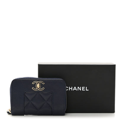 Chanel Sheepskin Quilted Vintage Mademoiselle Zip Coin Purse Navy Blue 8 of 8