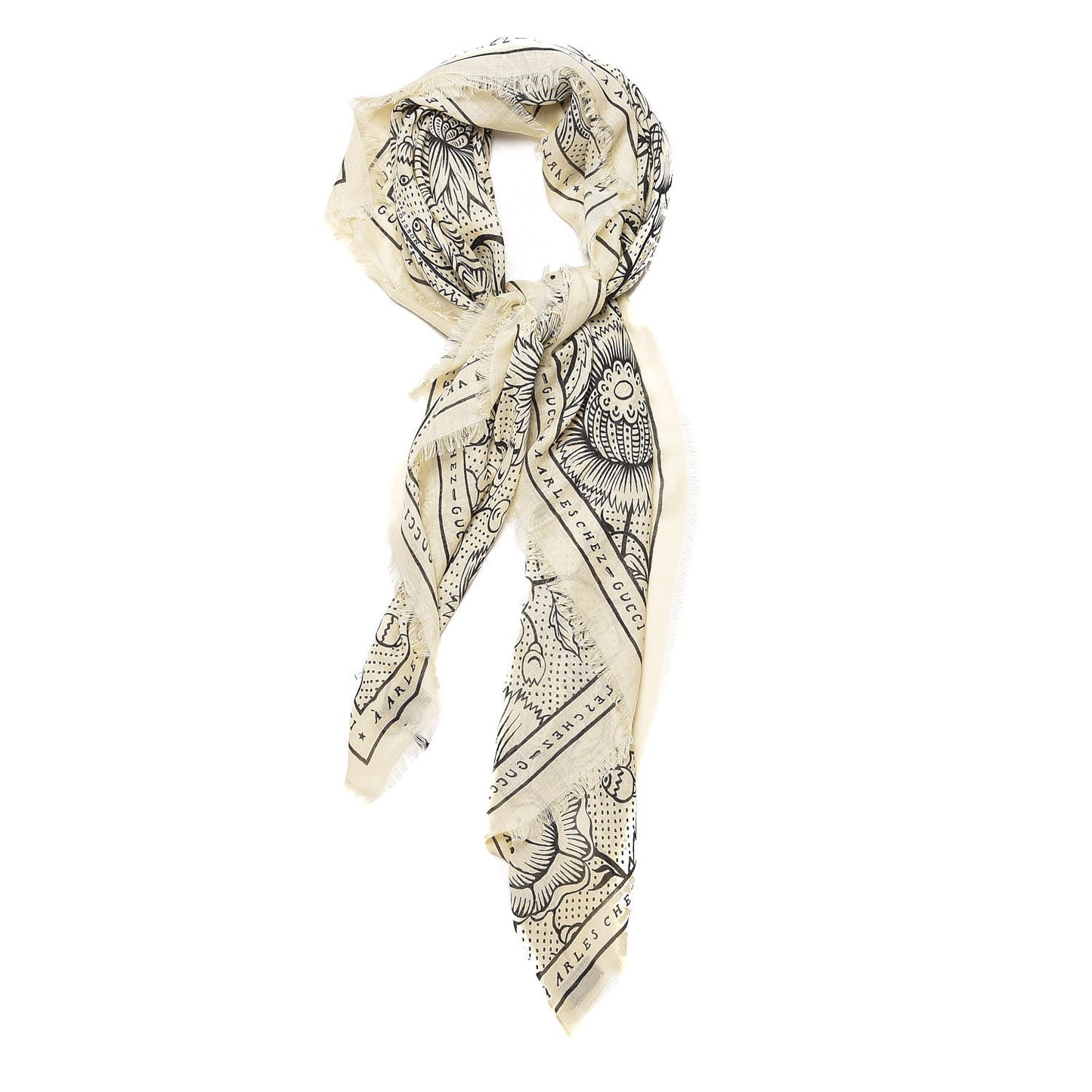 Wool Silk Floral Print Square Scarf Beige