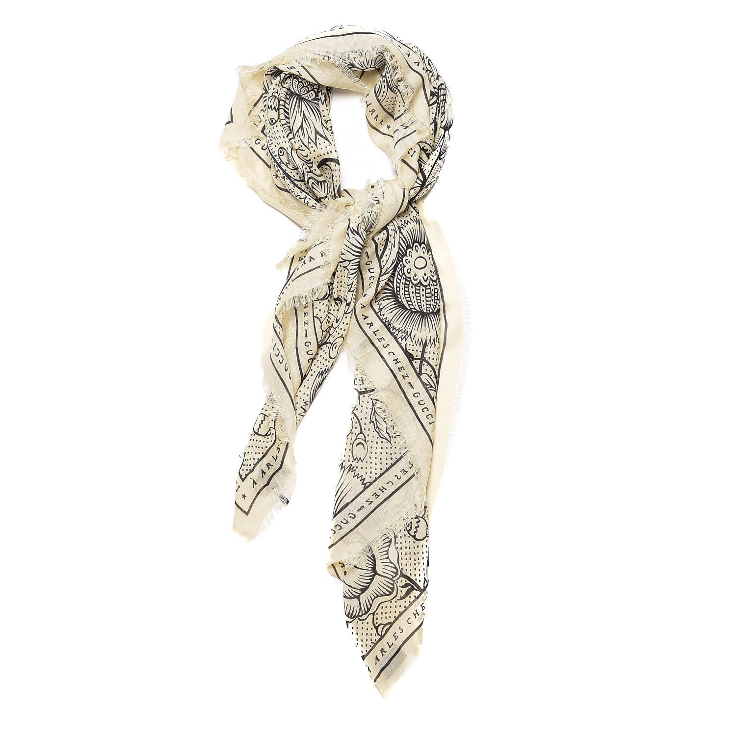 Gucci Wool Silk Floral Print Square Scarf Beige 4 of 6