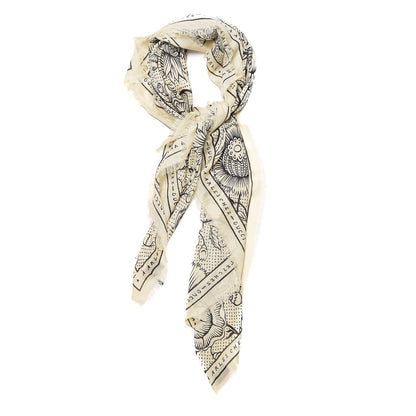Gucci Wool Silk Floral Print Square Scarf Beige 4 of 6