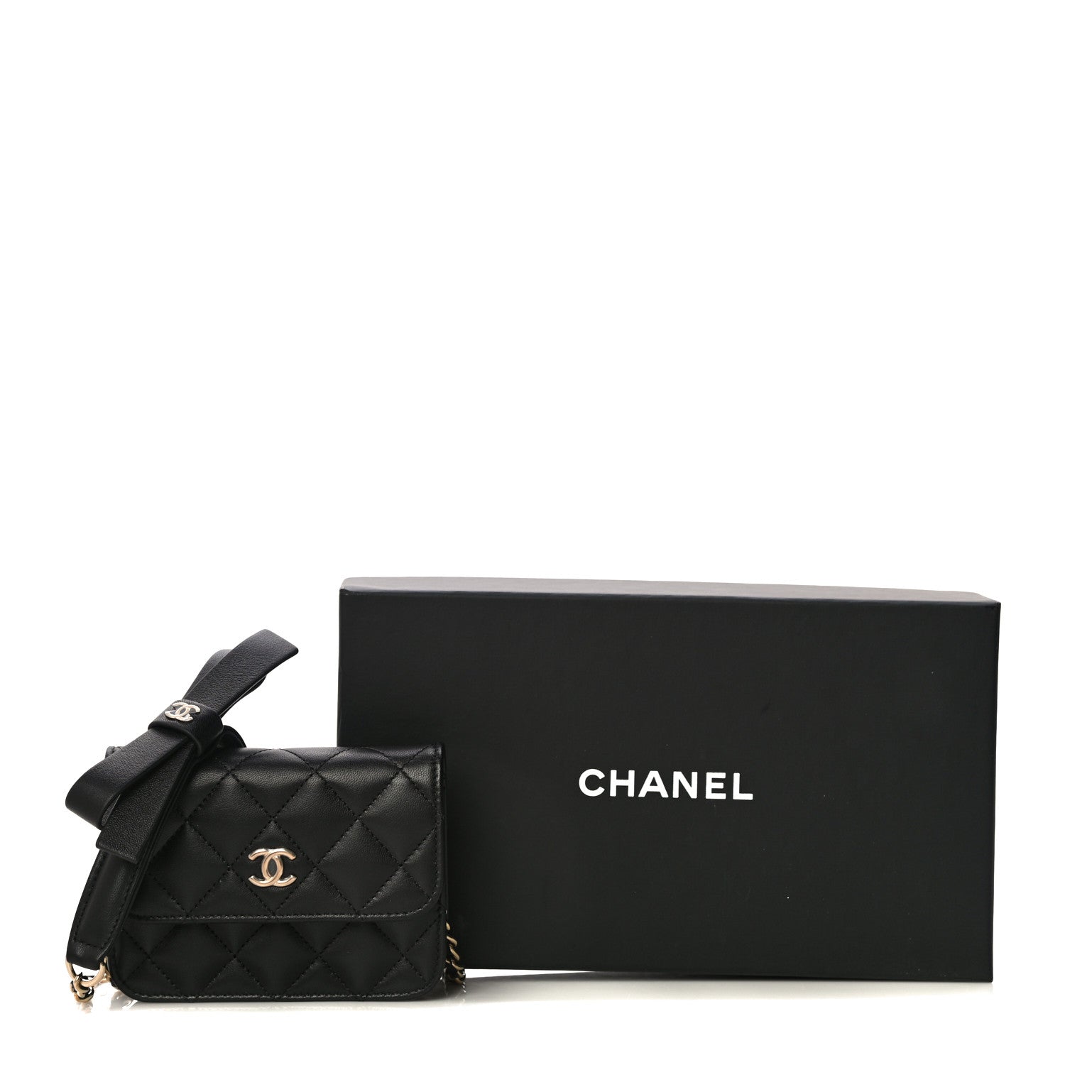 Chanel Lambskin Quilted Coco Bow Clutch With Chain Black 12 of 12