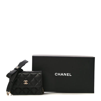 Chanel Lambskin Quilted Coco Bow Clutch With Chain Black 12 of 12