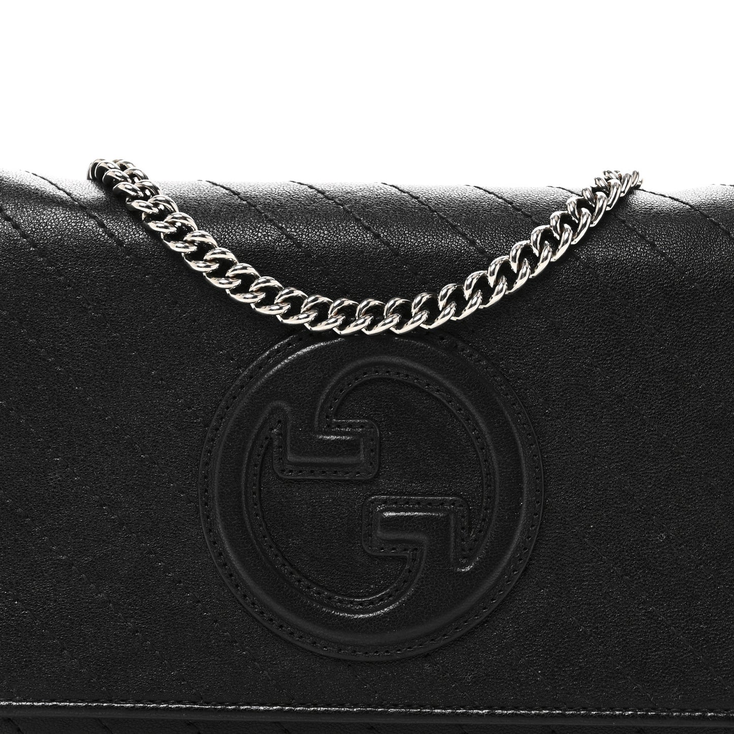 Sakai Be Green Calfskin Diagonal Stitched Blondie Wallet on Chain Black