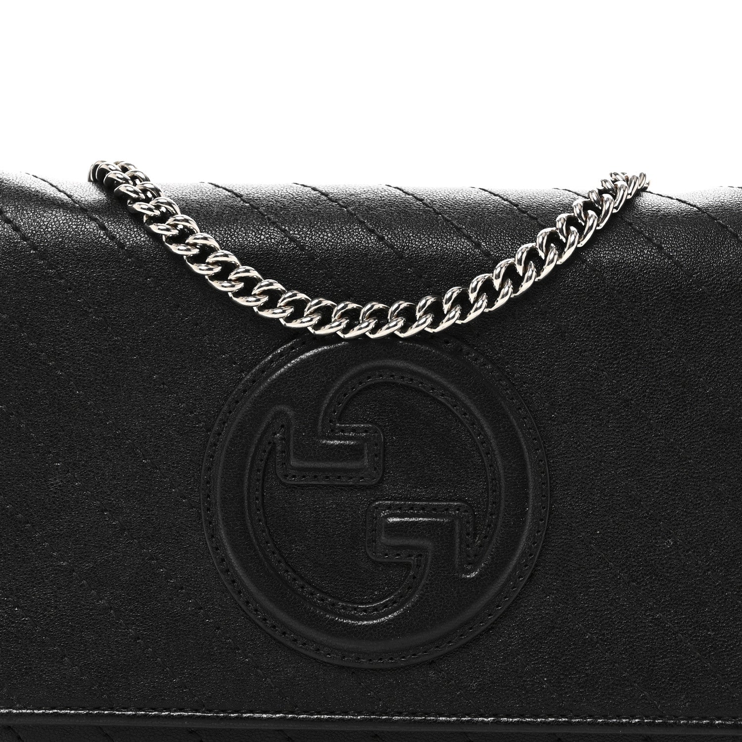 Gucci Sakai Be Green Calfskin Diagonal Stitched Blondie Wallet on Chain Black 7 of 9