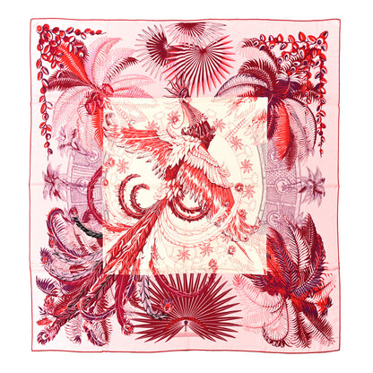 Hermes Cashmere Silk Mythiques Phoenix Coloriage Shawl 140 Rose Rouge White 1 of 4