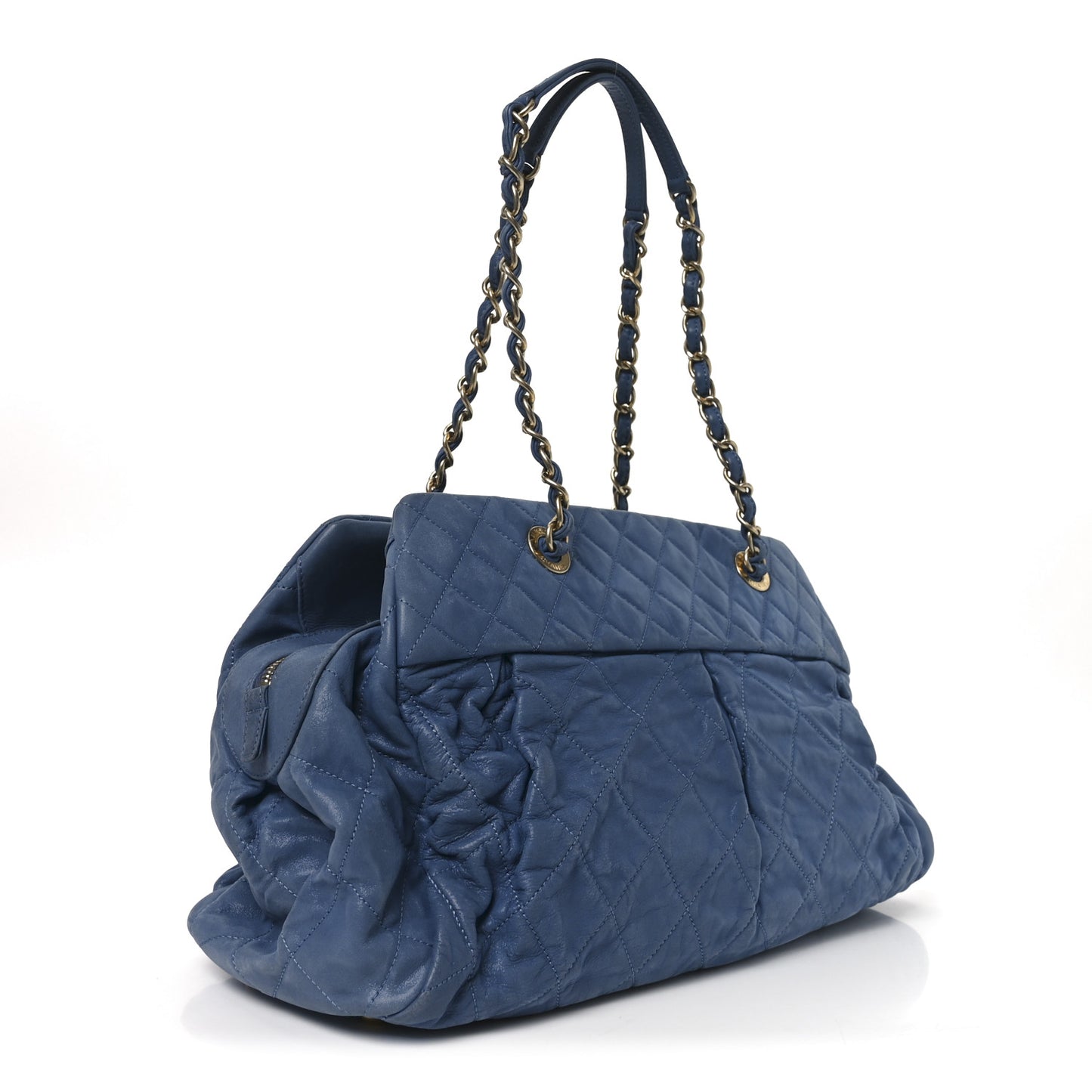 Iridescent Calfskin Chic Quilt Bowling Bag Blue