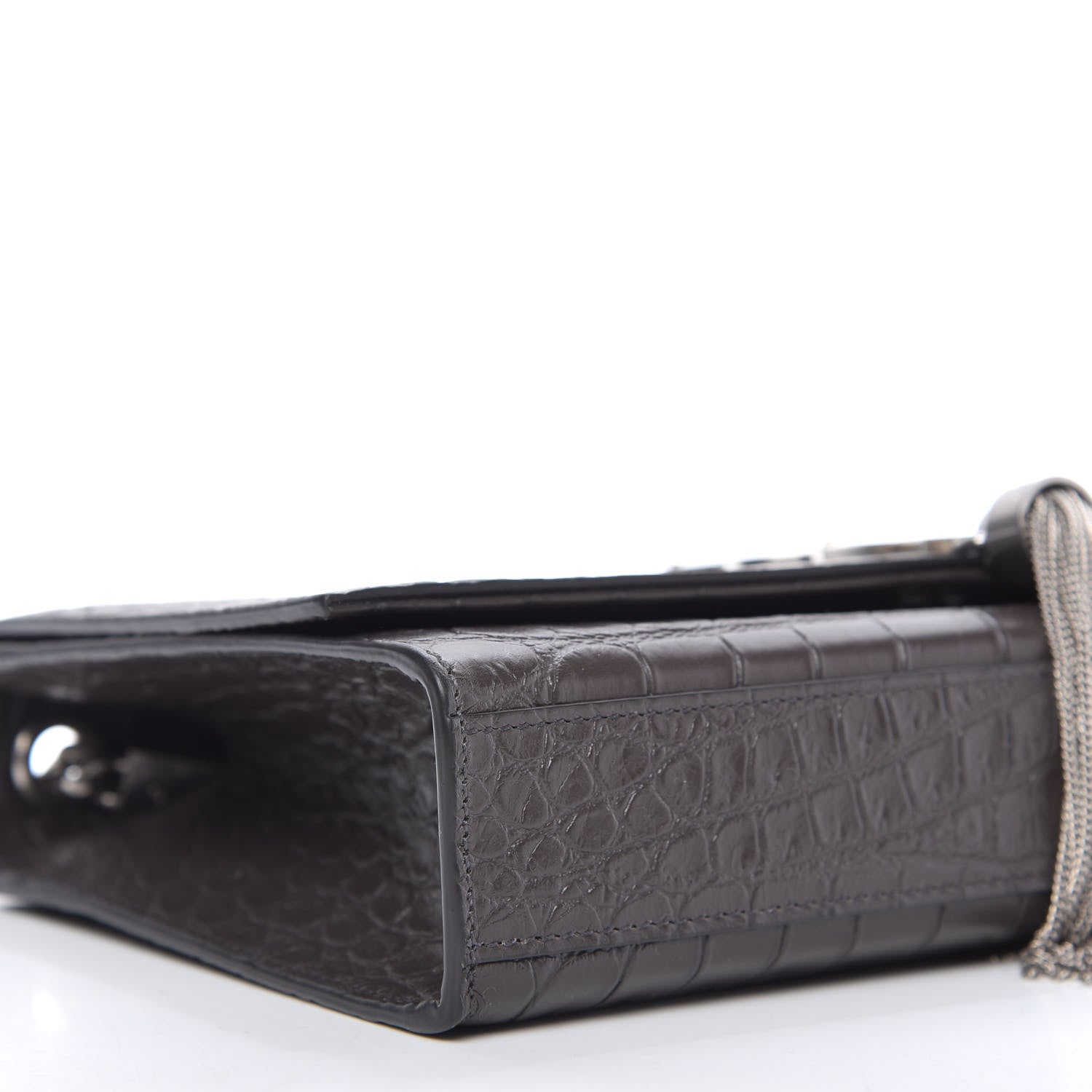 Saint Laurent Calfskin Crocodile Embossed Medium Classic Monogram Kate Tassel Satchel Earth Grey 6 of 9
