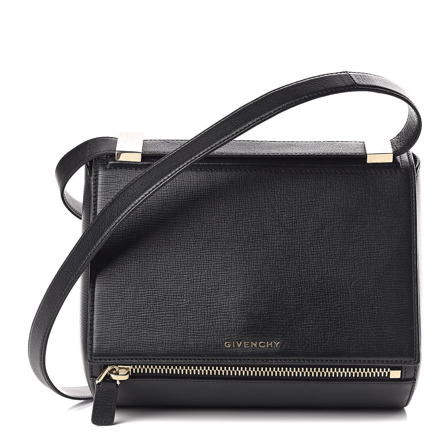 Textured Calfskin Medium Pandora Box Crossbody Bag Black