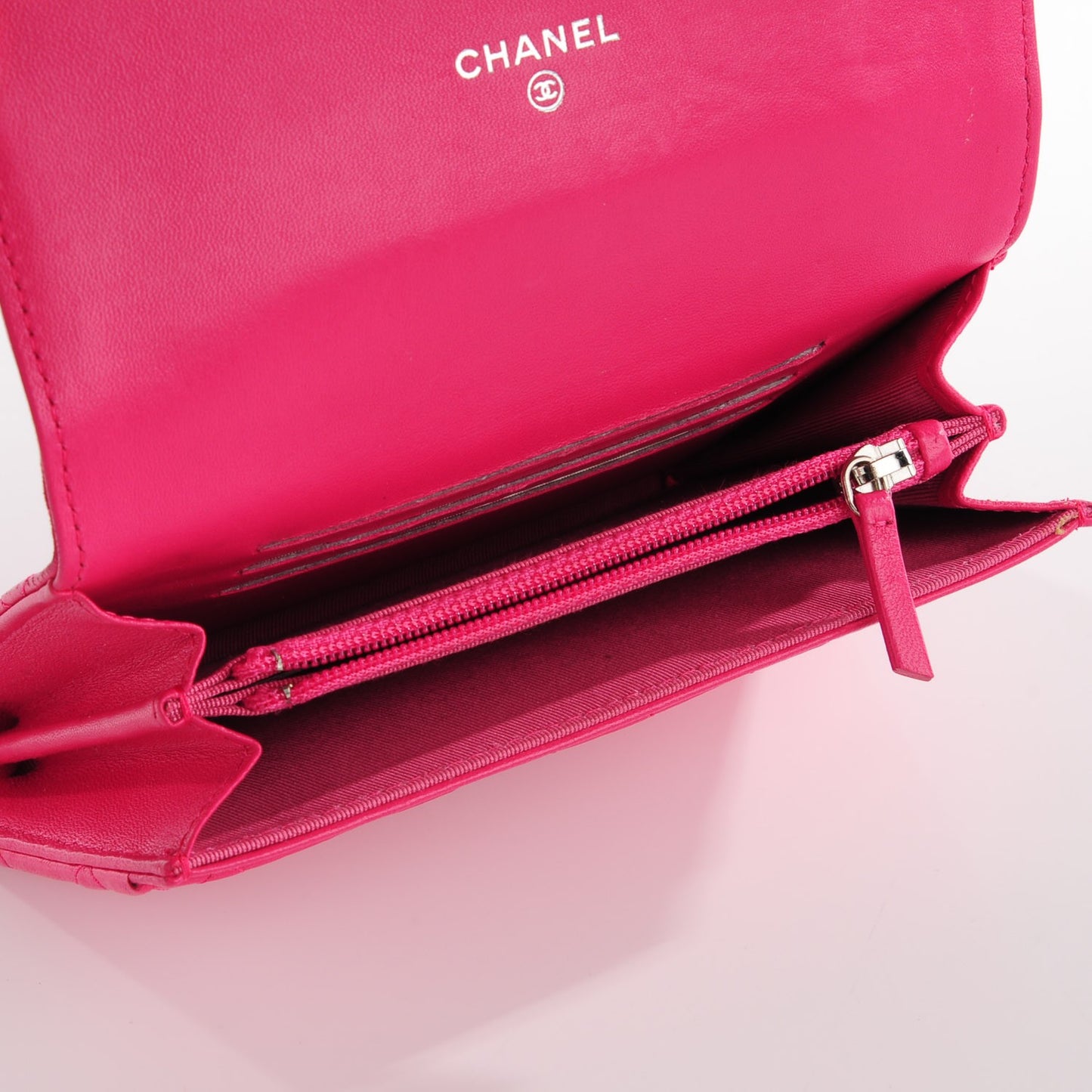 Lambskin Quilted Small Flap Wallet Dark Pink