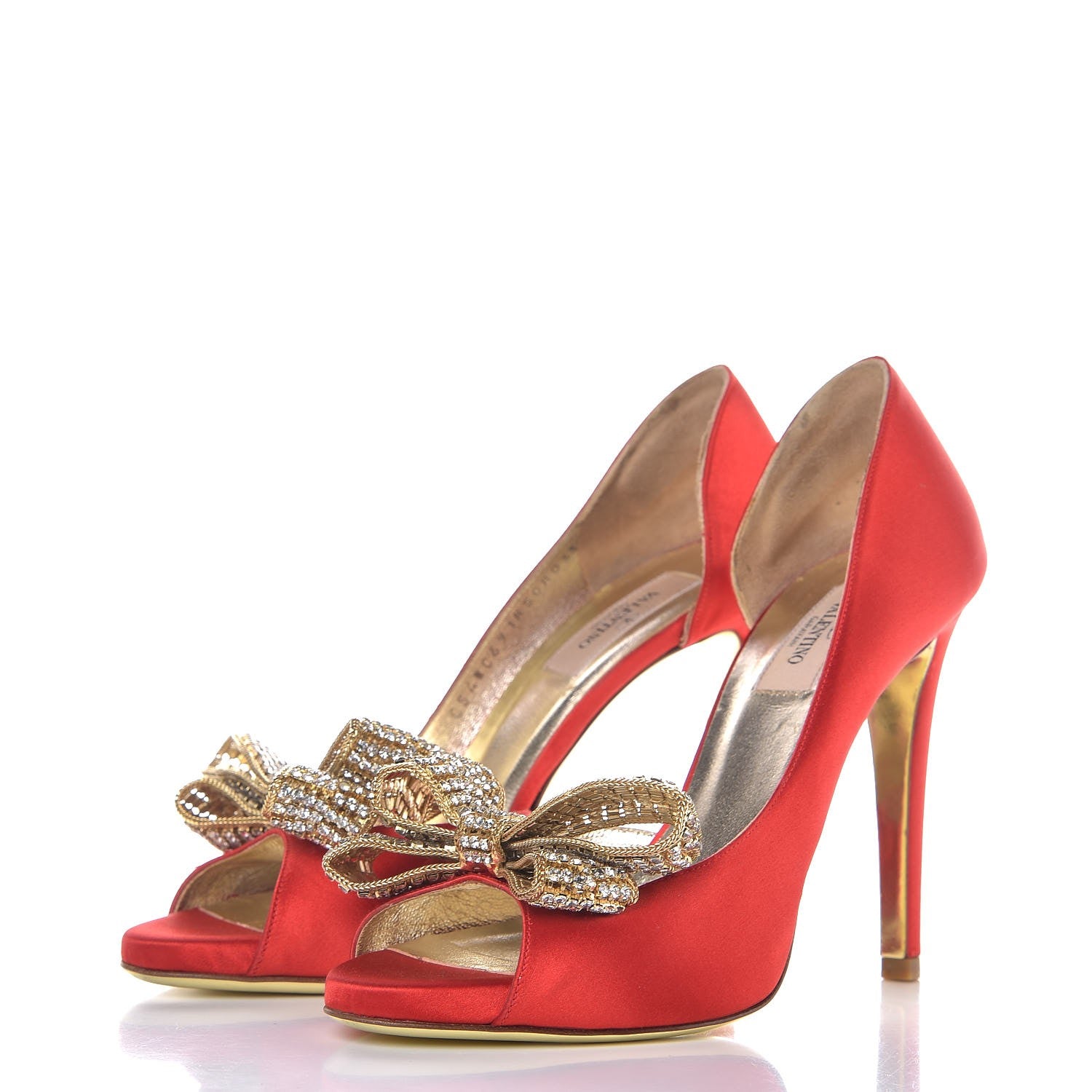 Valentino Garavani Satin Crystal Couture Bow Peep Toe d'Orsay High Heel Pumps 38 Red 3 of 11