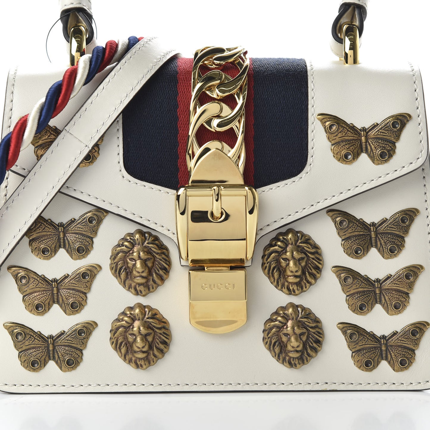Calfskin Animal Studs Mini Sylvie Top Handle Bag White