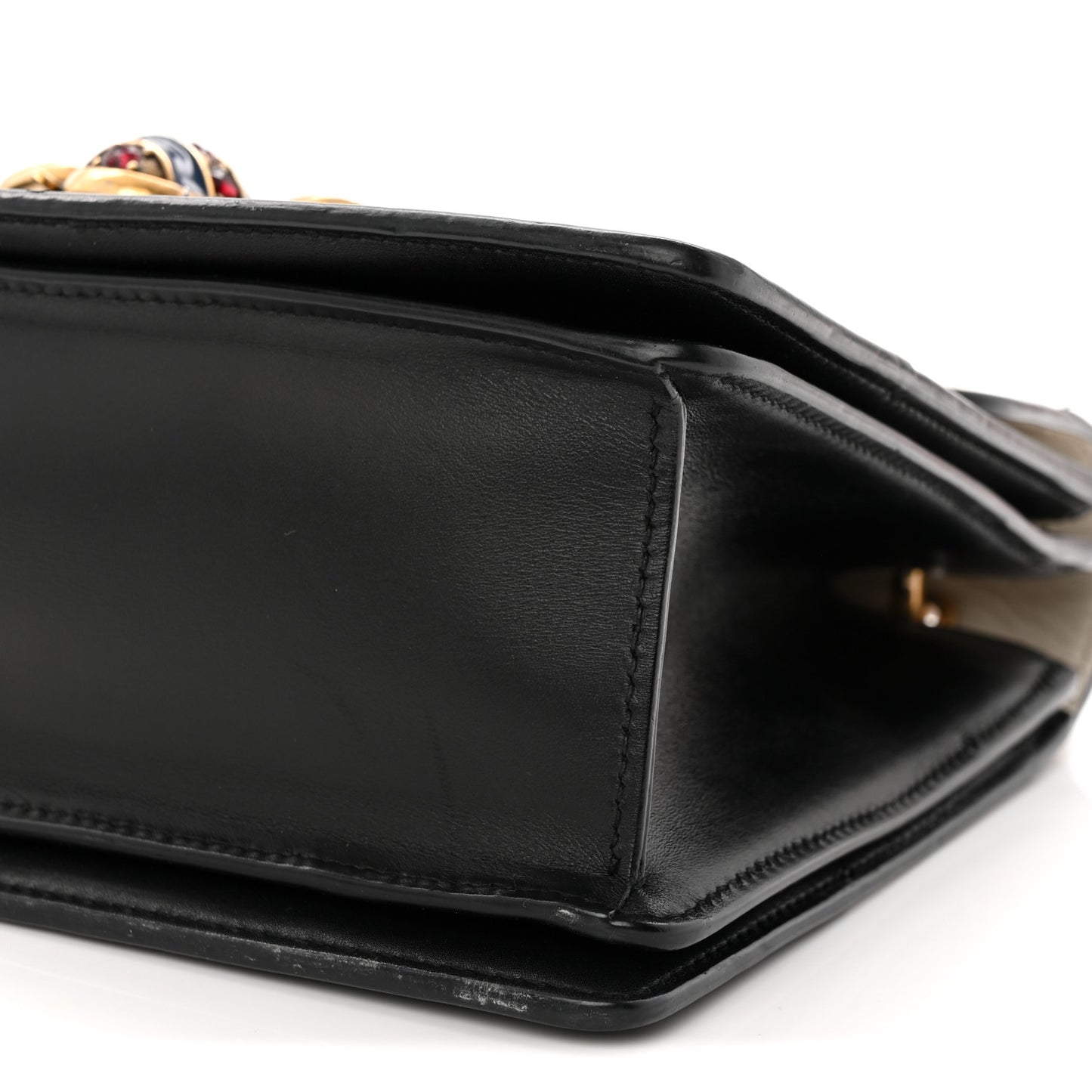 Calfskin Sylvie Web Small Queen Margaret Top Handle Bag Black White