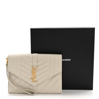 Saint Laurent Grain De Poudre Textured Mixed Matelasse Triquilt Monogram Clutch Crema Soft 7 of 9