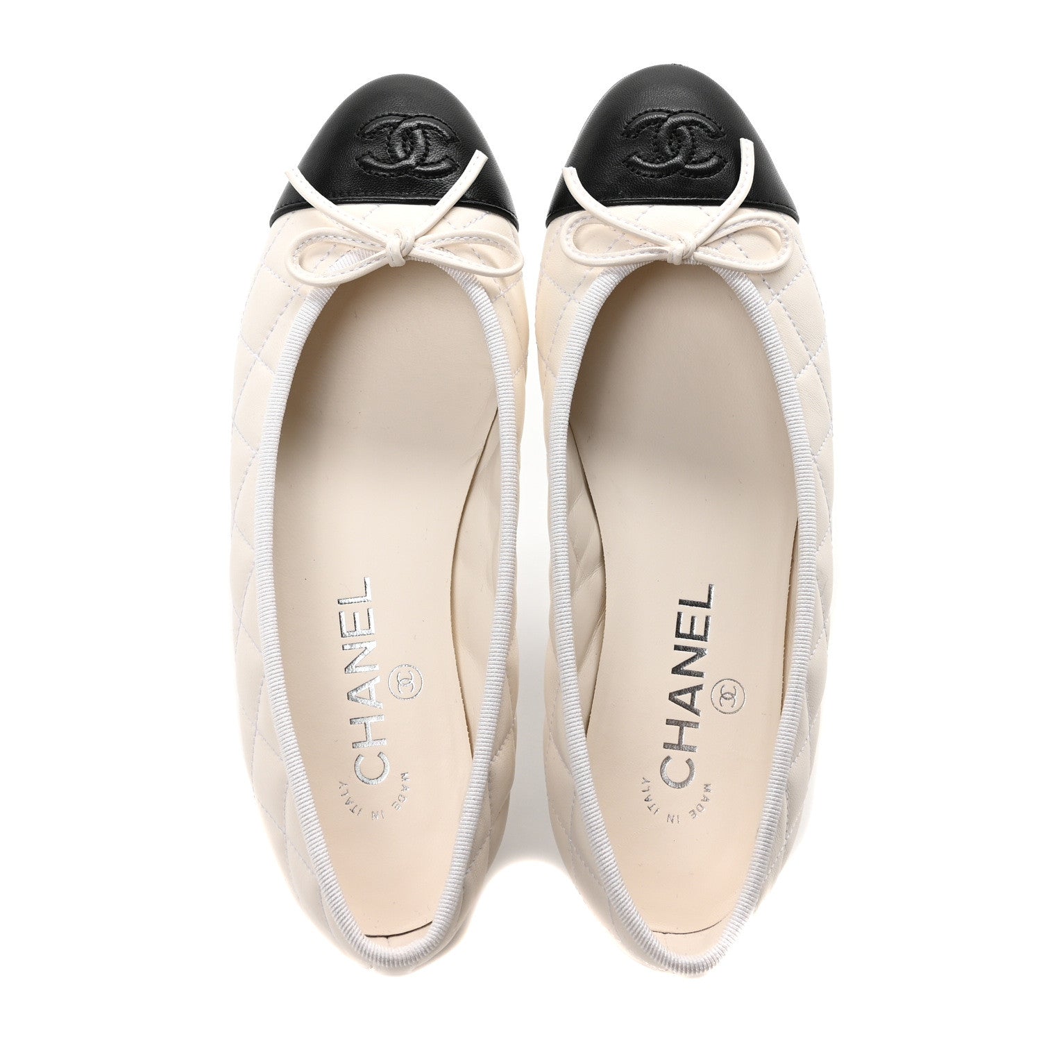 Chanel Canvas Lambskin Quilted CC Cap Toe Ballerina Flats 36 White Black 2 of 9