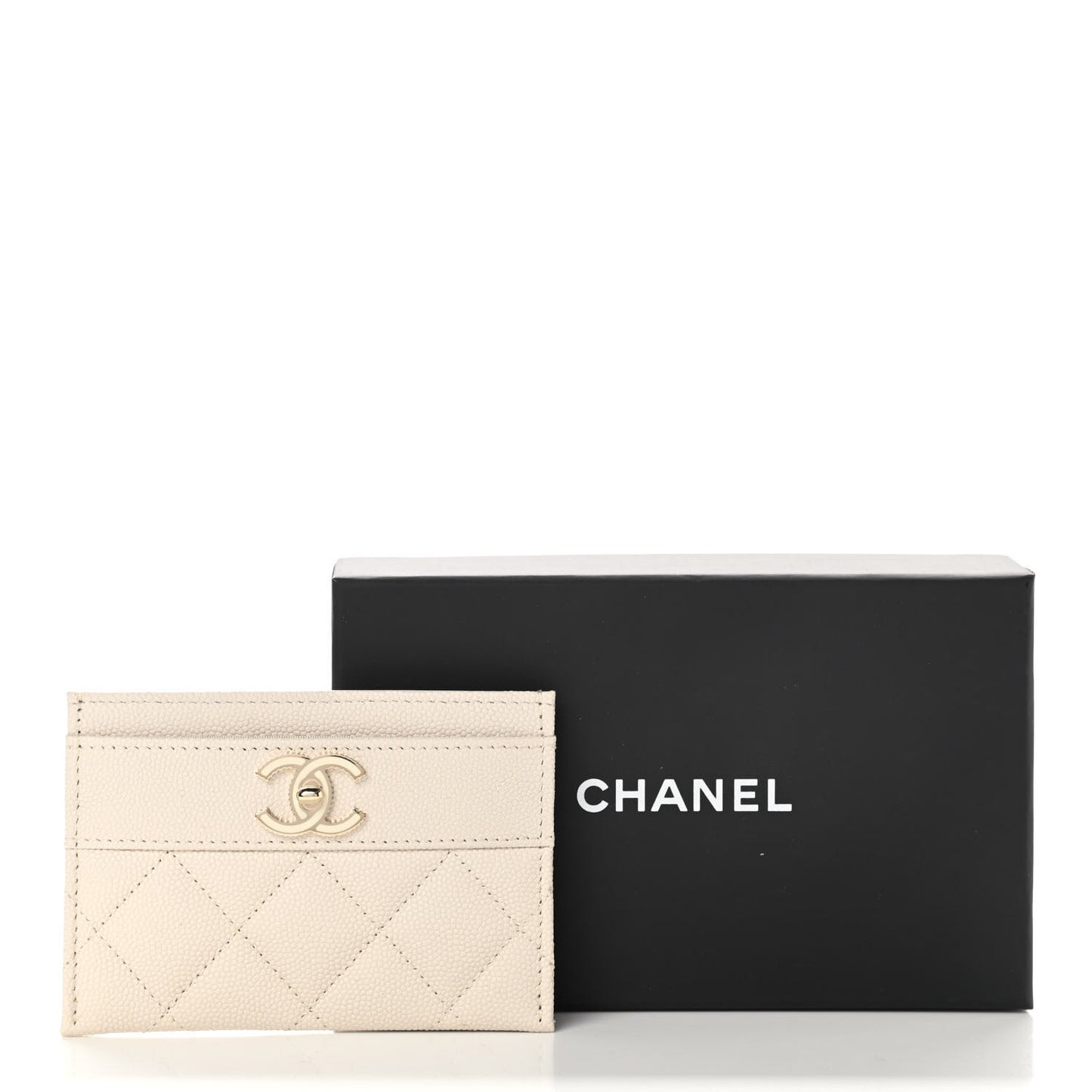 Caviar Quilted Vintage Mademoiselle Card Holder White