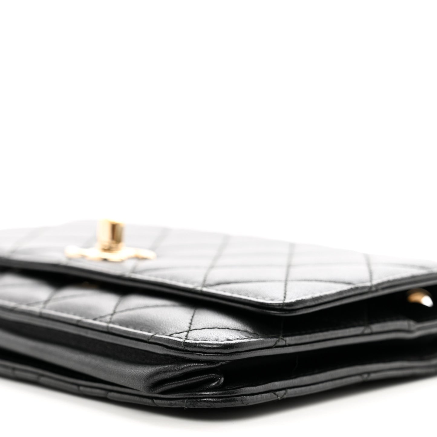 Lambskin Quilted Trendy CC Wallet On Chain WOC Black