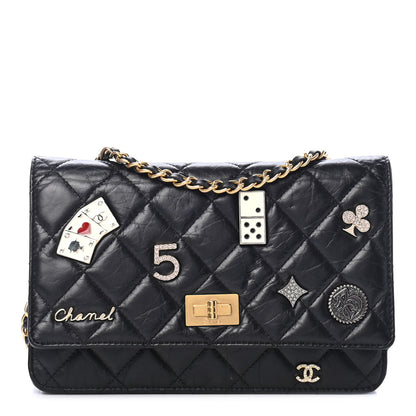 Chanel Aged Calfskin Quilted Lucky Charms Casino 2.55 Reissue Wallet On Chain WOC Black 1 of 9