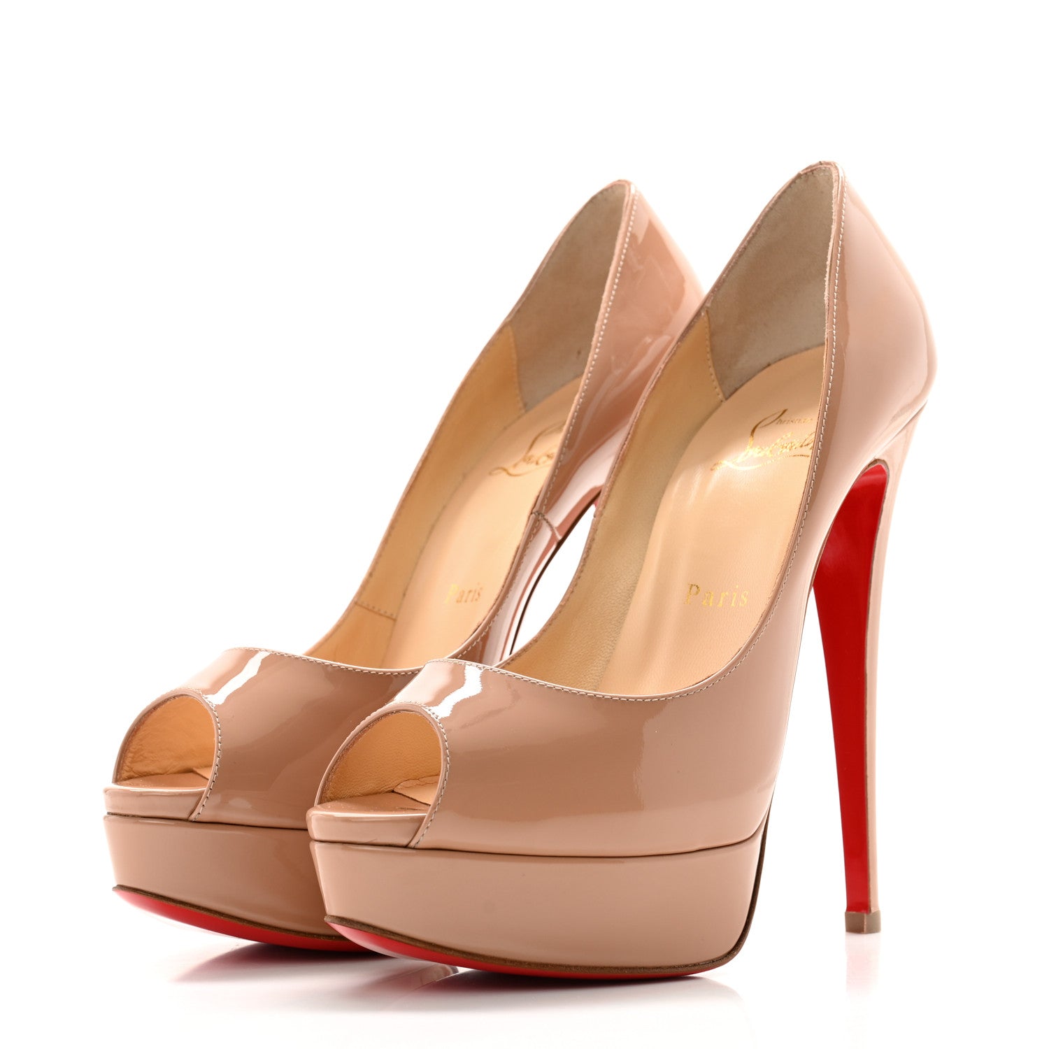 Christian Louboutin Patent Lady Peep 150 Pumps 38 Nude 3 of 12