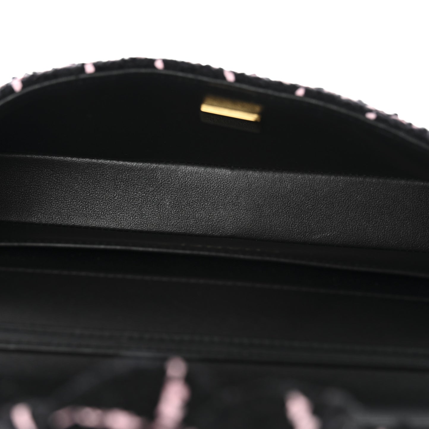 Tweed Quilted East West Camellia Clutch Black Pink