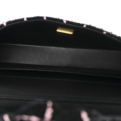 Chanel Tweed Quilted East West Camellia Clutch Black Pink 5 of 10