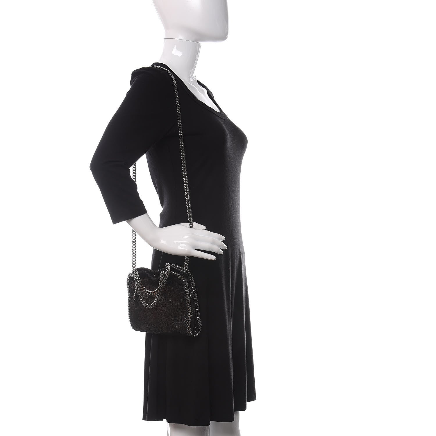 Stella McCartney Chamois Shiny Dotted Tiny Falabella Fold Over Tote Ruthenium 2 of 10
