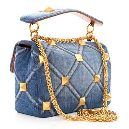 Valentino Garavani Denim Medium Roman Stud Shoulder Bag Light Denim Selleria 3 of 12