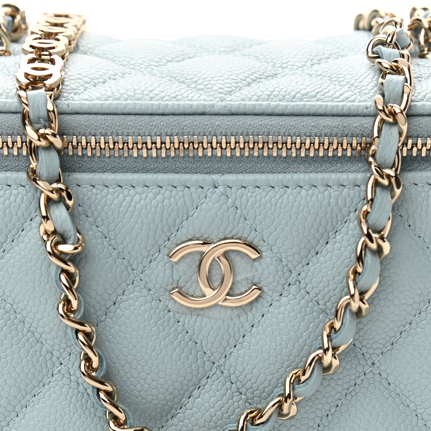 Chanel Caviar Quilted Small Tiny CC Vanity Case With Chain Light Blue 11 of 12