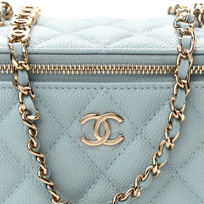 Chanel Caviar Quilted Small Tiny CC Vanity Case With Chain Light Blue 11 of 12