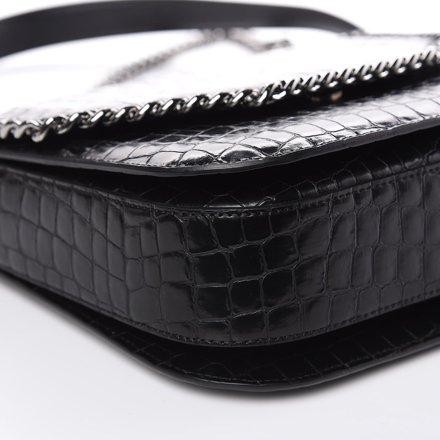 Embossed Crocodile Effect Medium Falabella Box Shoulder Bag Black
