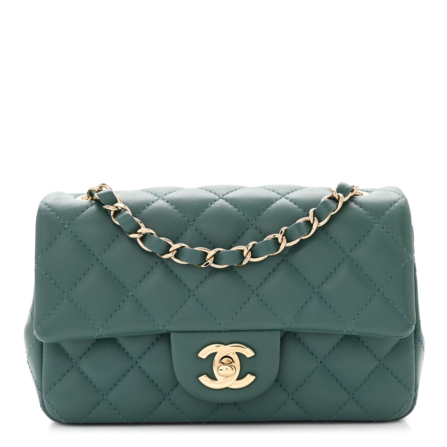 Lambskin Quilted Mini Rectangular Flap Green