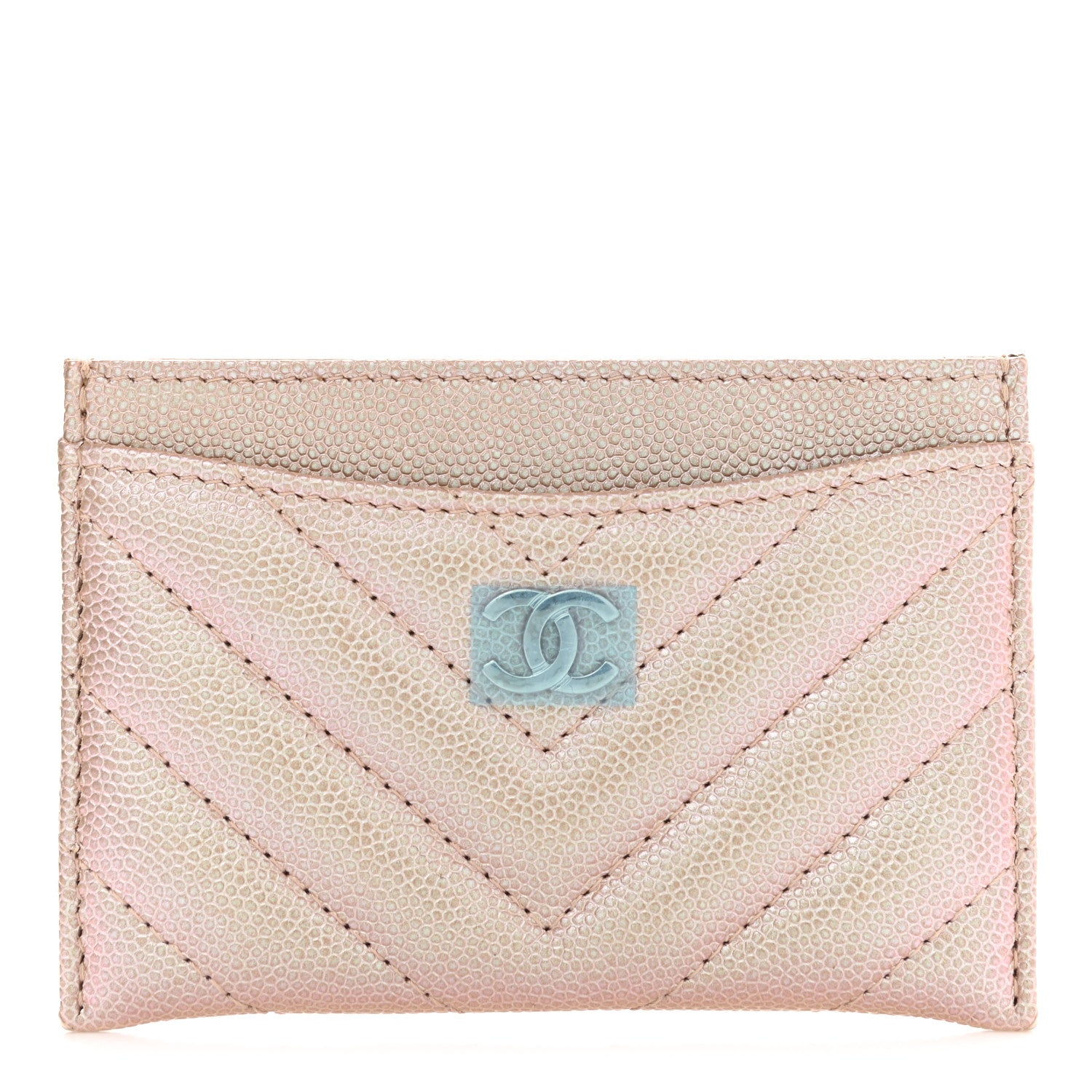 Chanel Metallic Caviar Chevron Quilted Card Holder Light Gold 1 of 9