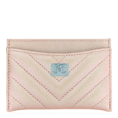 Chanel Metallic Caviar Chevron Quilted Card Holder Light Gold 1 of 9