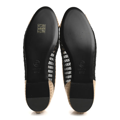 Chanel Raffia Cap Toe Ballerina Flats 38.5 Black Beige 6 of 9