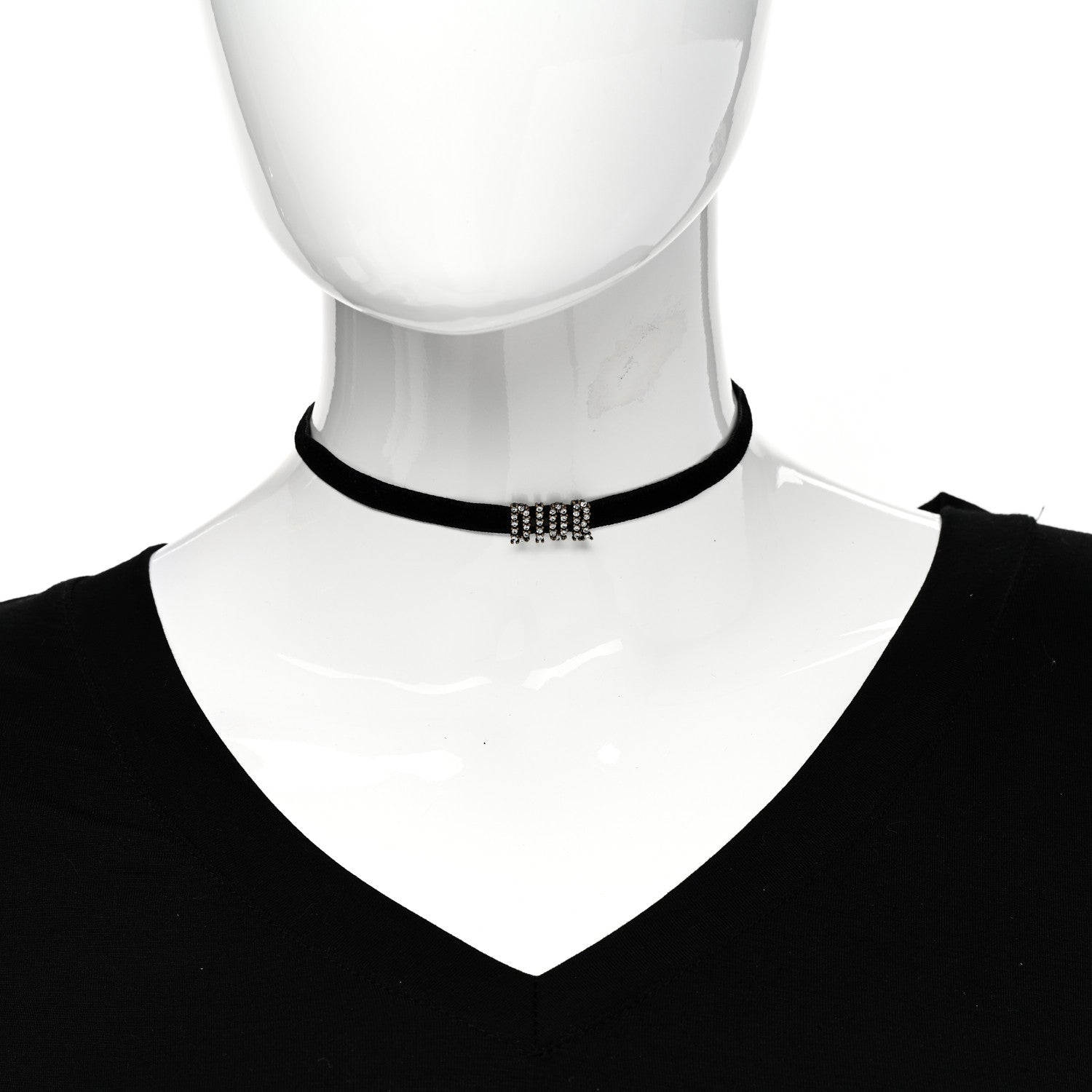 Christian Dior Velvet Crystal DIOR Choker Necklace Black 2 of 4
