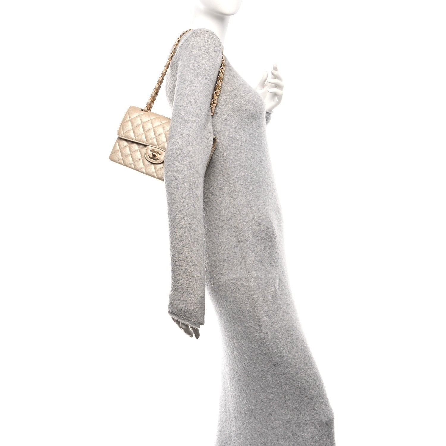 Chanel Metallic Caviar Quilted Small Double Flap Beige 3 of 21
