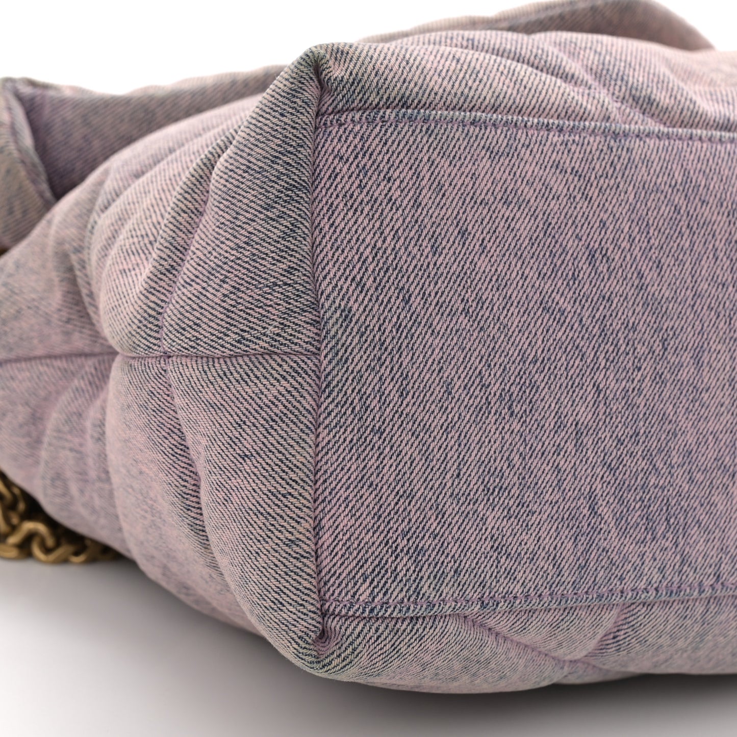 Denim Quilted Medium Loulou Puffer Monogram Chain Satchel Bleached Lilac
