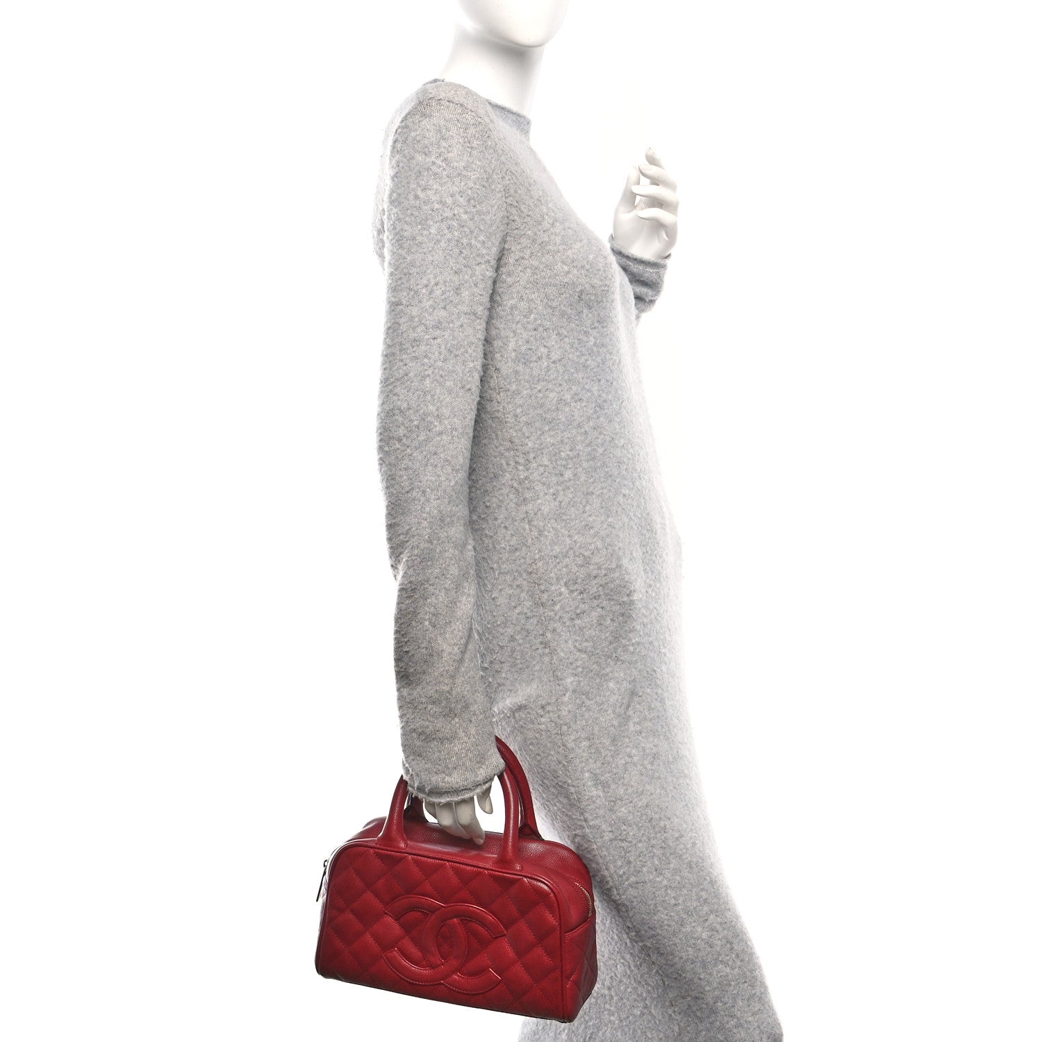 Chanel Caviar Quilted Small Bowler Dark Red 2 of 12